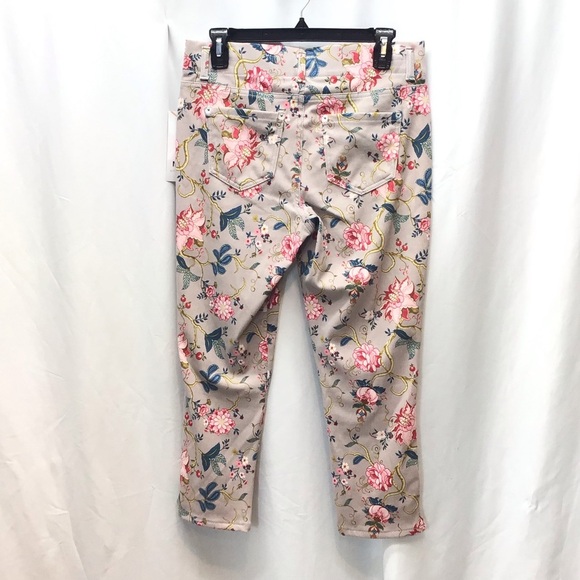 MIXIT Womens Tan Floral Slit Leg Stretch Crop Pants Jeggings Size Medium - Picture 8 of 11